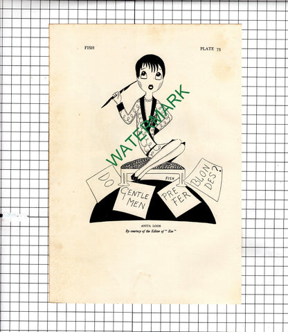 Anita Loos Caricature Fish  / Mr Teddy Brown Cafe De Paris -  1928 Clipping