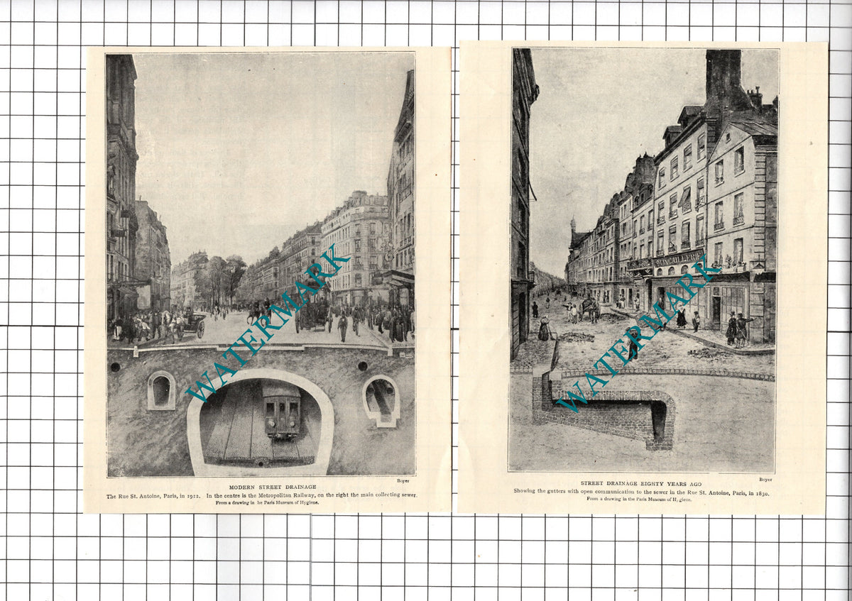 Rue St Antoine Paris France Street Drainage -  1916 Two-Part Cutting