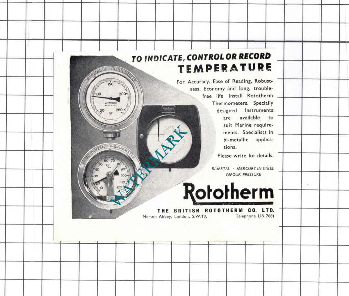 John Broadfoot & Sons Ltd Glasgow / British Rototherm Ltd  - c.1957 Small Advert