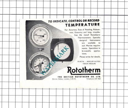 John Broadfoot & Sons Ltd Glasgow / British Rototherm Ltd  - c.1957 Small Advert