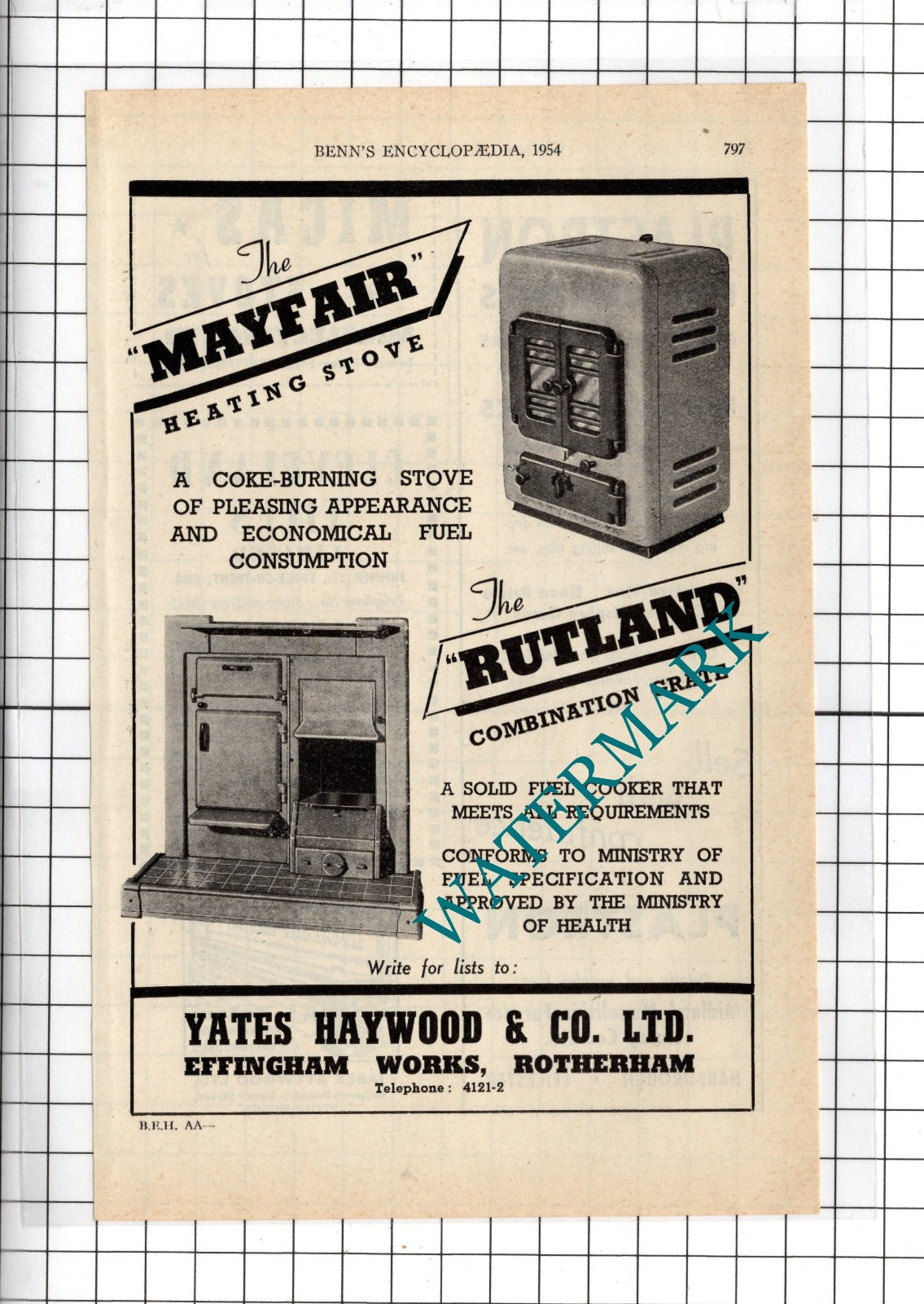 Yates Haywood & Co Ltd Effingham Works Rotherham   - 1954 Advert
