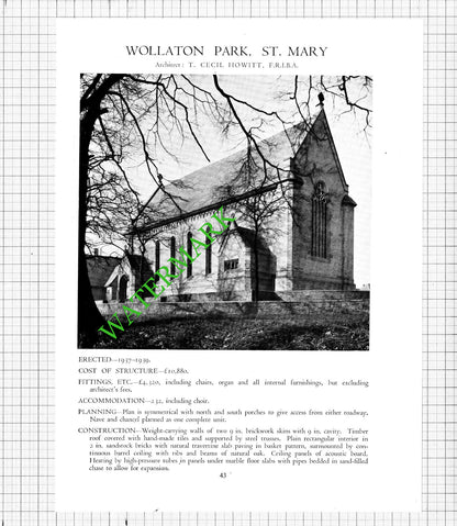 Wollaton Park St Mary's Church Cecil Howitt   - c.1947 Article