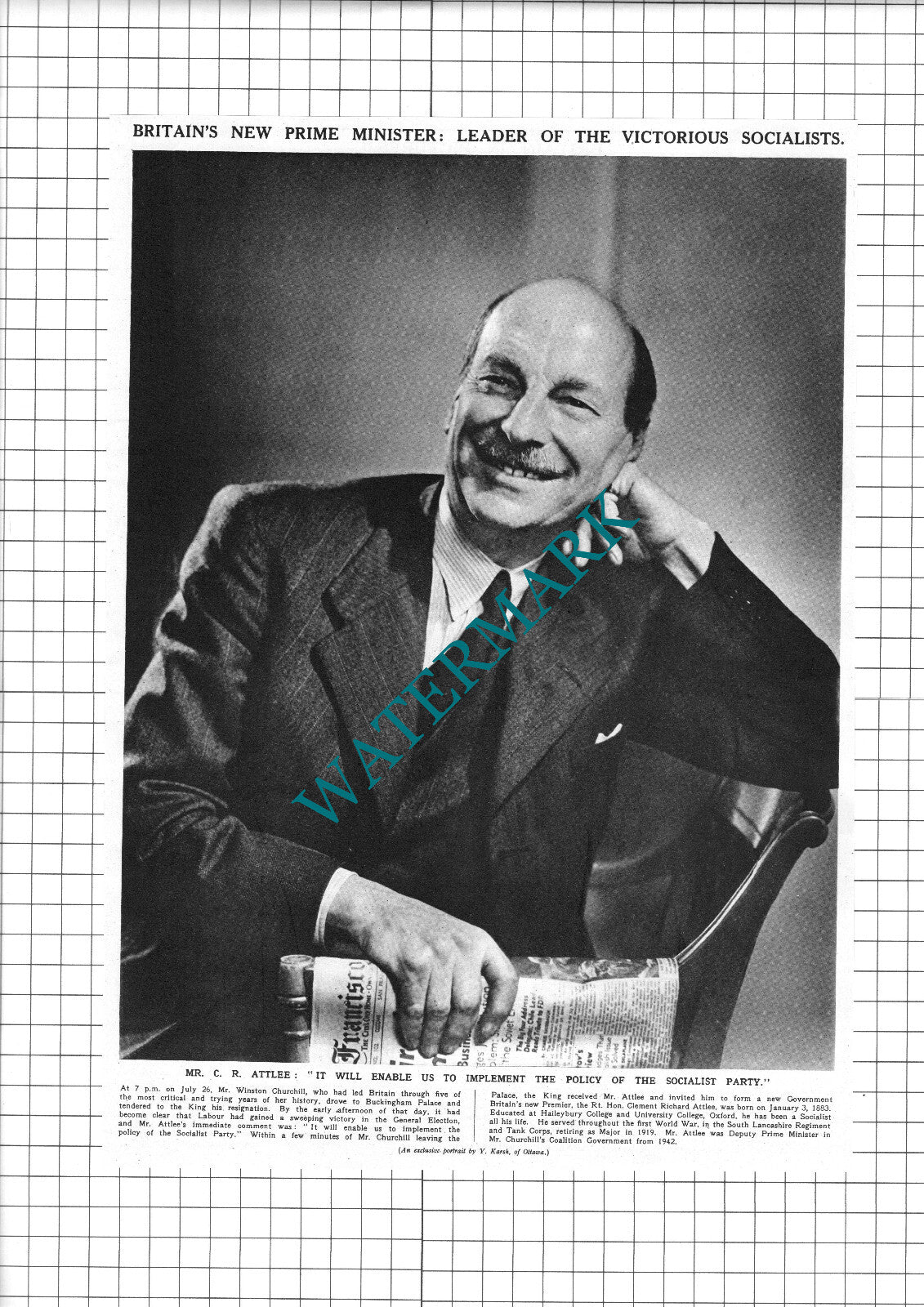 Mr C R Attlee Prime Minister - 1945 Clipping / Print