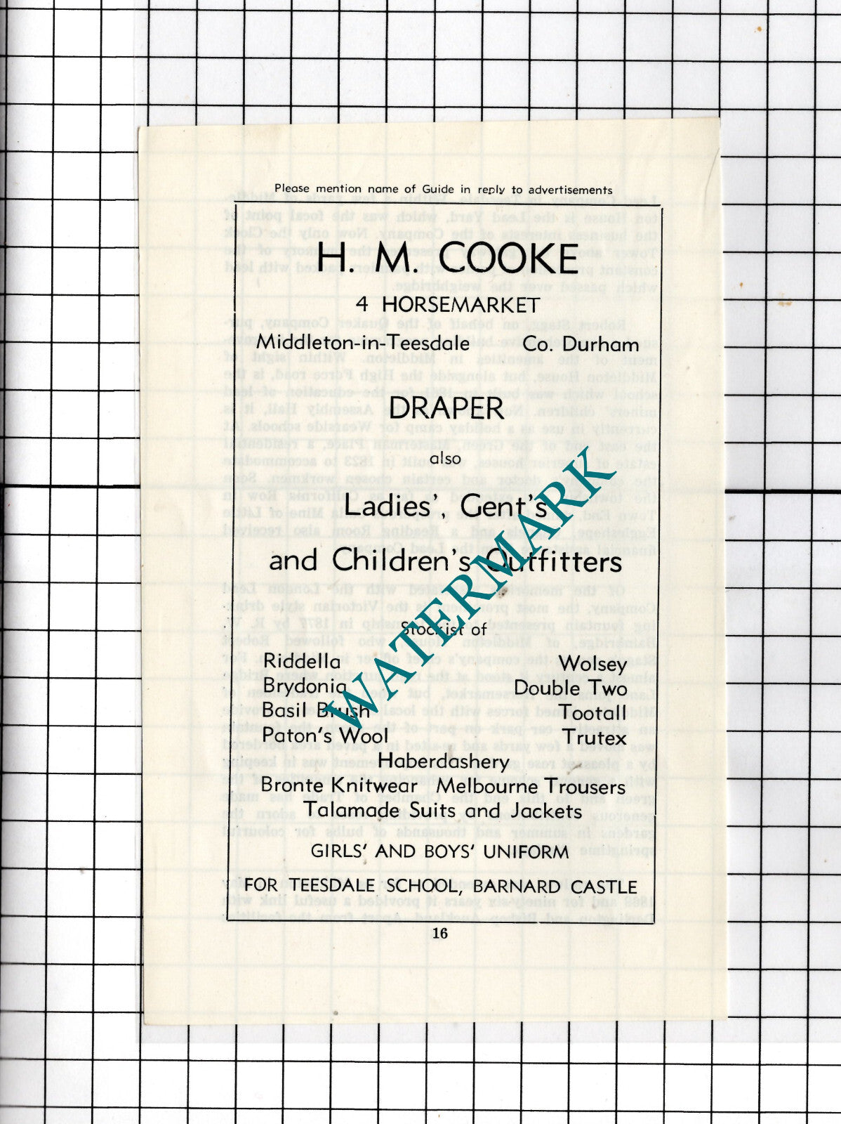 H M Cooke Draper 4 Horsemarket Middleton-in-Teesdale -c.1977 Small Advert