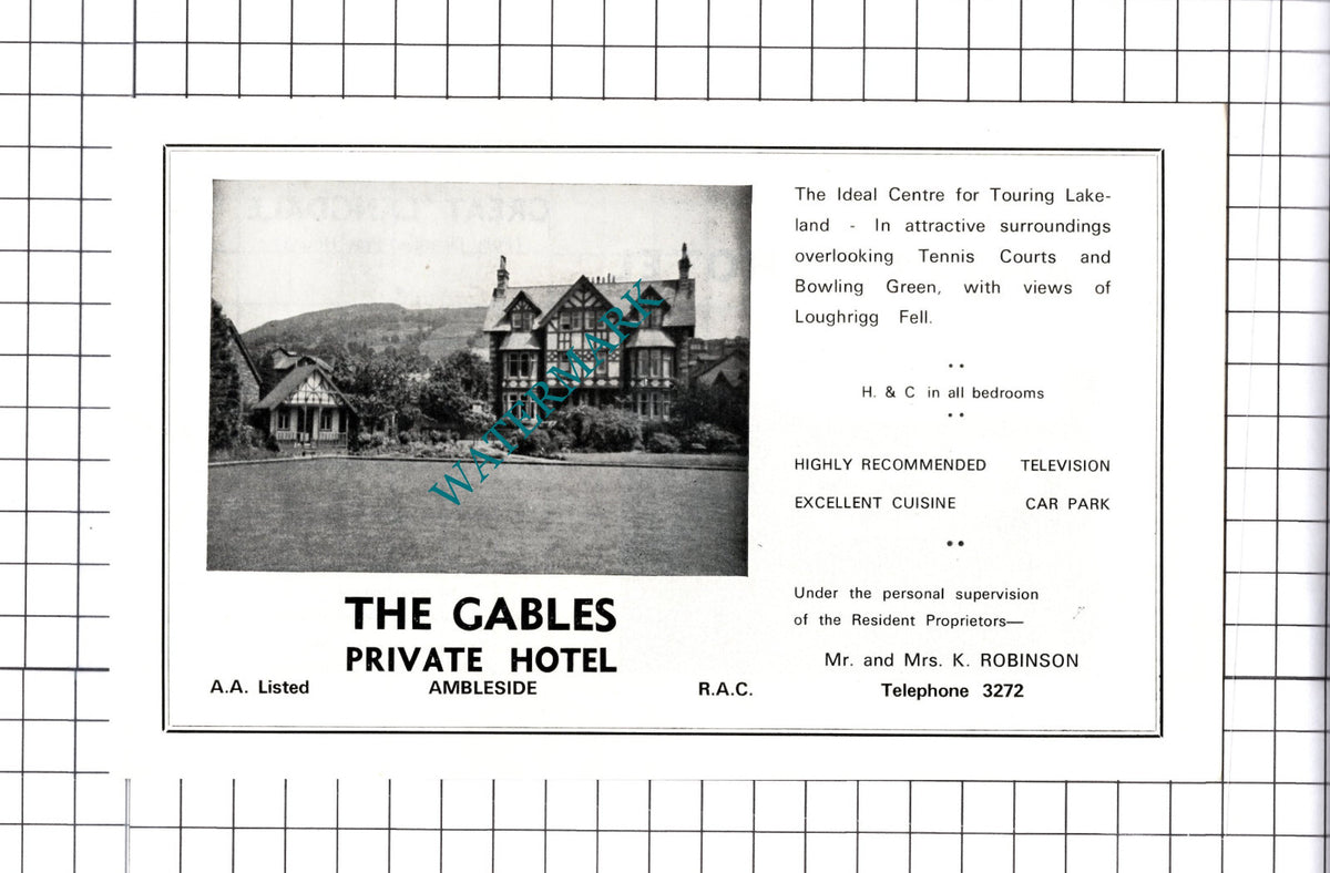 The Langdales Hotel  Great Langdale / Gables Ambleside Advert - c.1968 Cutting