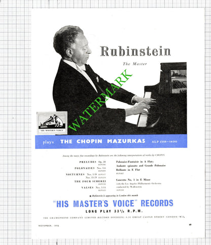 Mario Lanza / Rubinstein Advert - 1956 Cutting