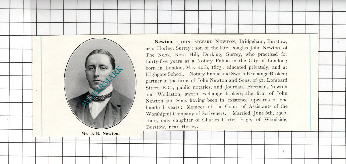 John Edward Newton Bridgeham Burstow Surrey  - c.1905 Clipping