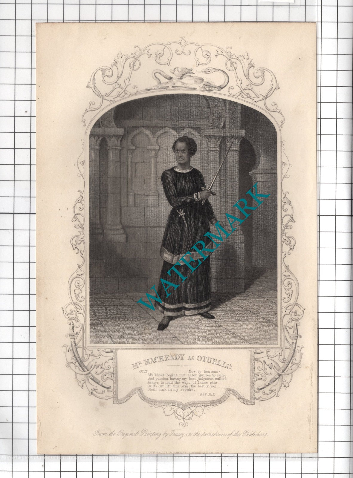 Mr Macready Actor  Othello Act 2  William Shakespeare Print - c.1880