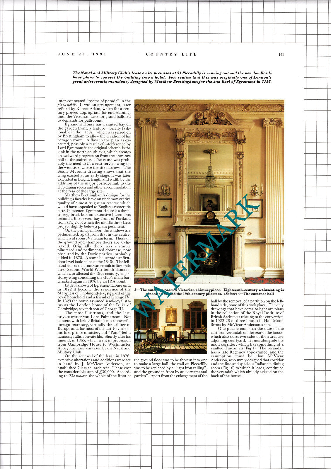 The Naval and Military Club Piccadilly London - 1991 Article / Print