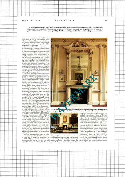 The Naval and Military Club Piccadilly London - 1991 Article / Print
