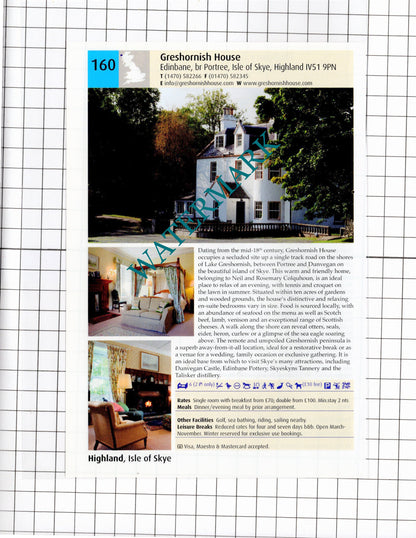 Flodigarry Hotel Staffin Skye / Greshornish House Edinbane Skye  -2011 Advert