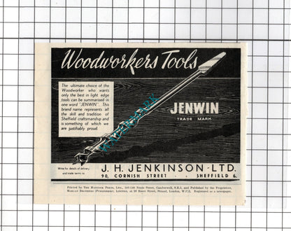 J H Jenkinson Ltd Sheffield / T C Nunn London - 1948 Small Advert