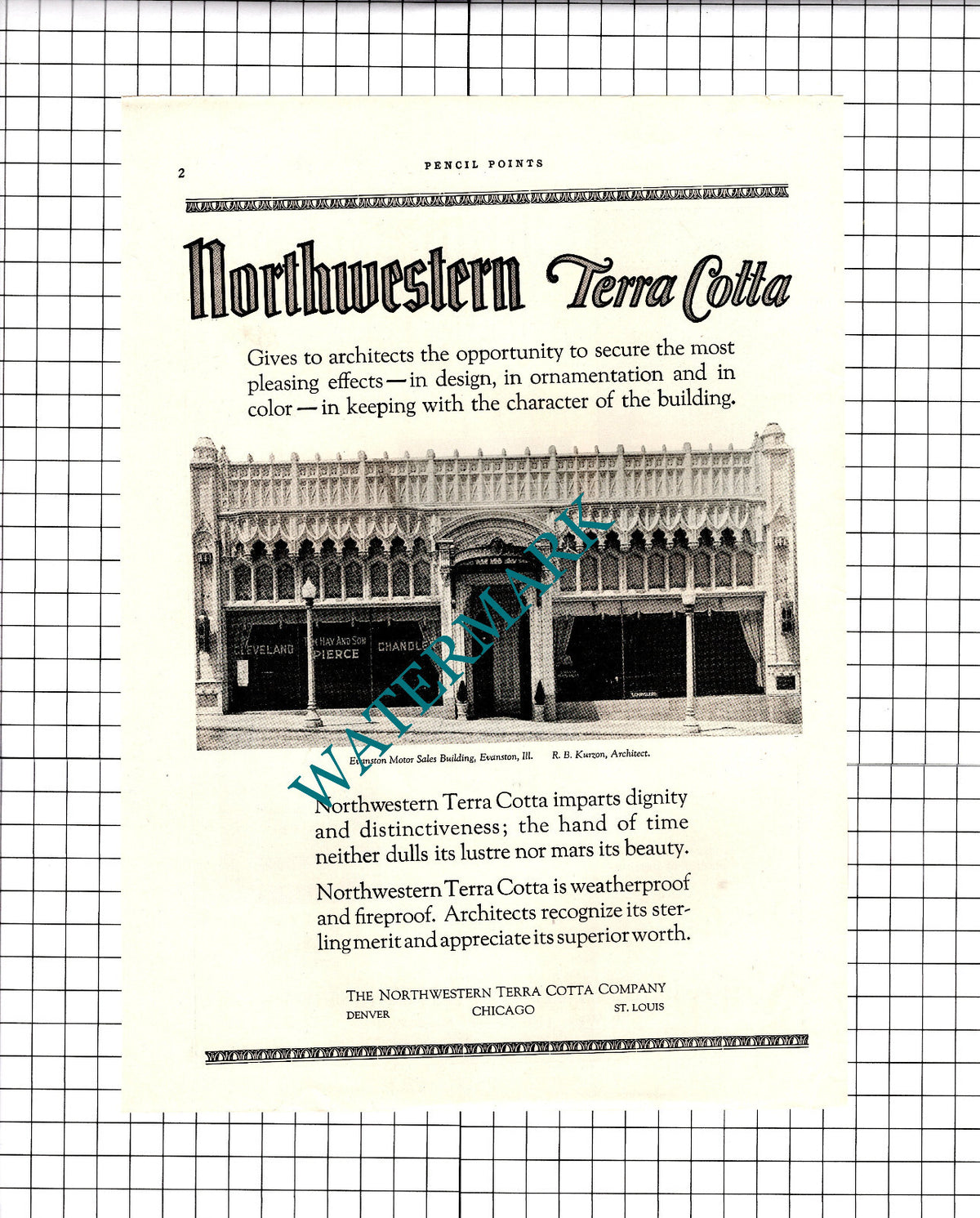 Evanston Illinois Motor Sales Building RB Kurzon Architect- 1926 Advert