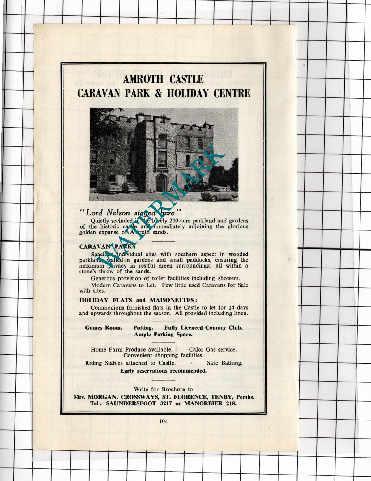 Amroth Castle Caravan Park / Brooklands Guest House Pendine Wales - 1962 ADVERT