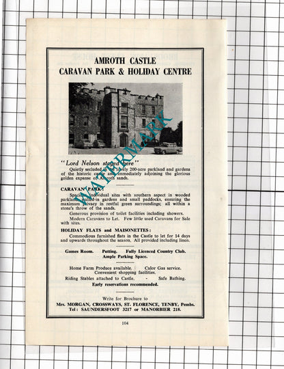 Amroth Castle Caravan Park / Brooklands Guest House Pendine Wales - 1962 ADVERT