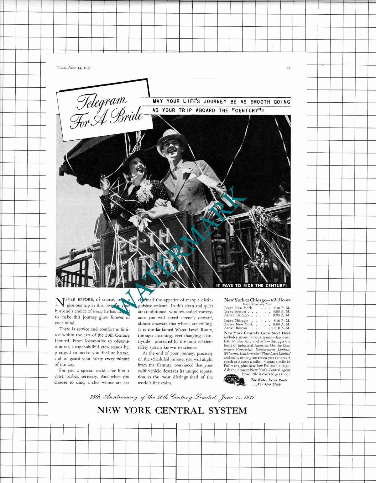 New York Central System Advert - 1937 Clipping / Print