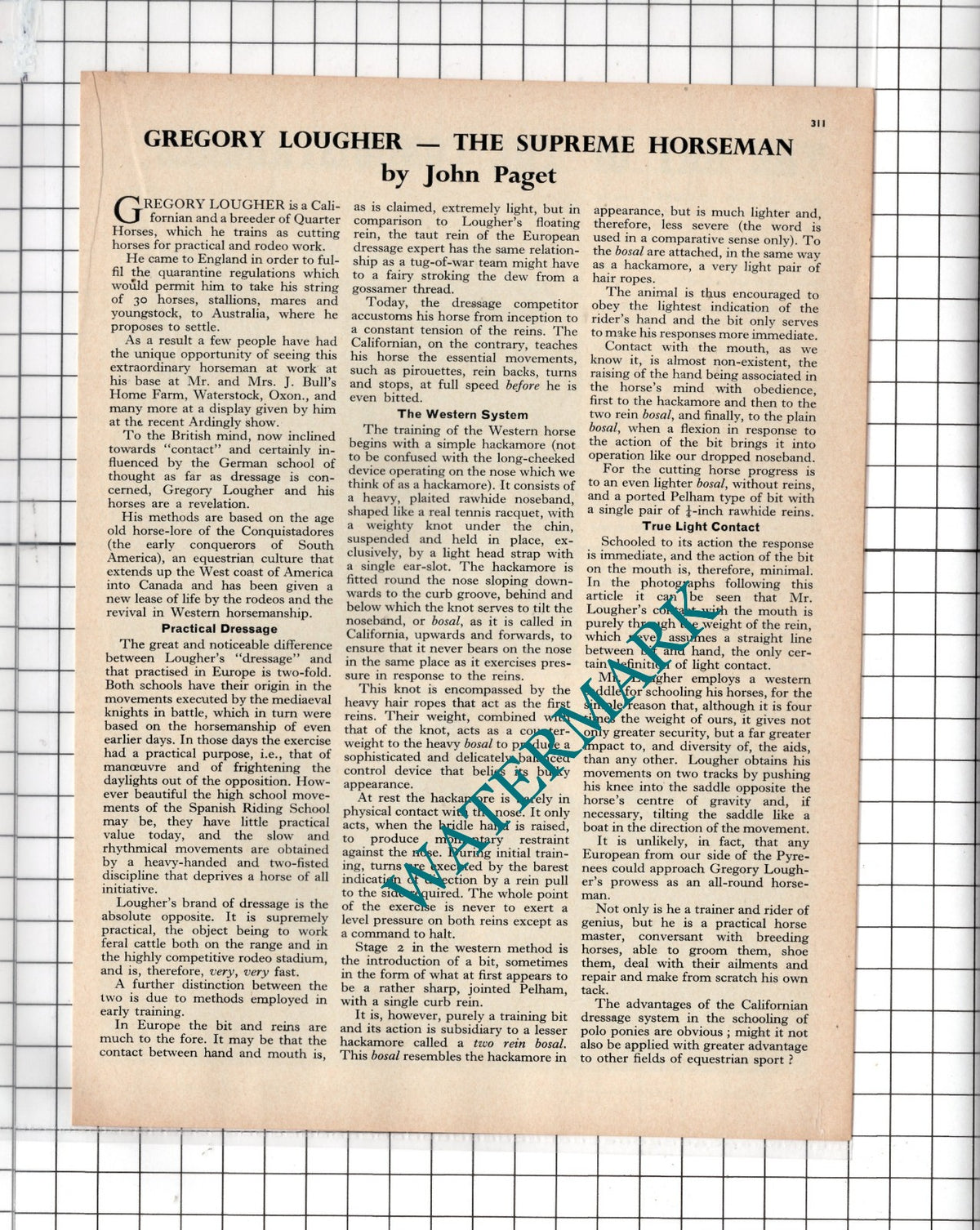 Gregory Lougher American Horse Trainer  - 1967 Article