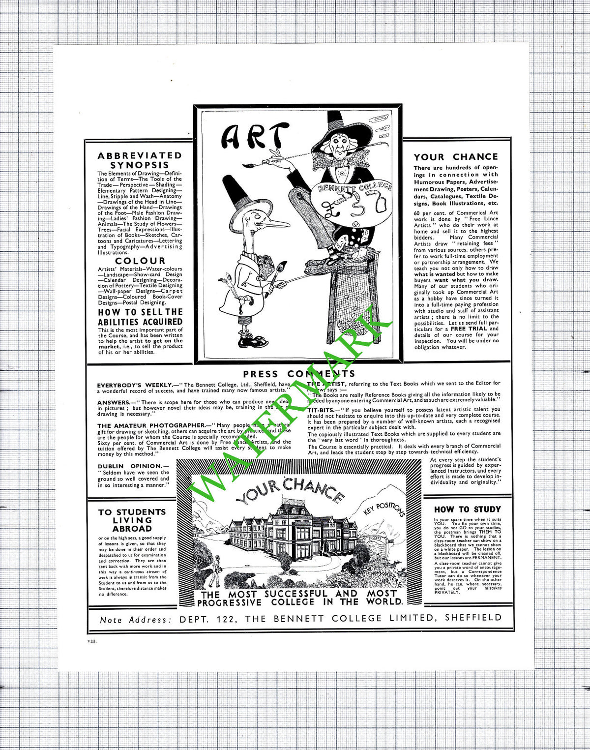 The Bennett College Ltd Sheffield Advert - 1937 Cutting / Print