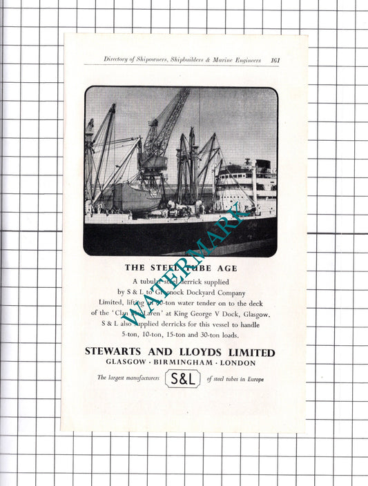 Stewarts and Lloyds Ltd Clan MacLaren Ship  ADVERT   - c.1957