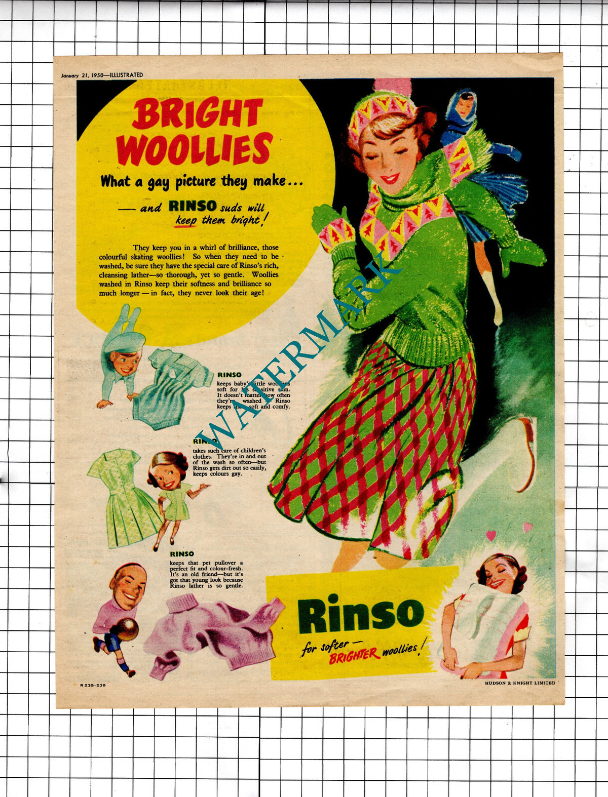 Rinso Advert  Hudson & Knight Ltd - 1950 Cutting / Print