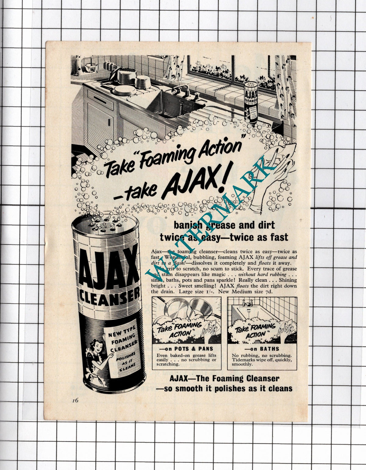 Ajax ADVERT - 1956 Small Clipping / Print