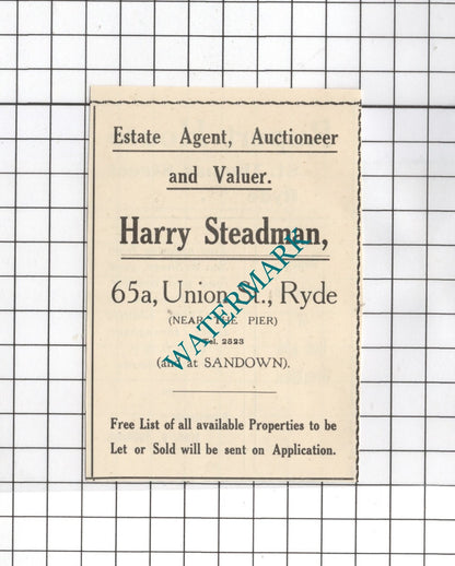 Harry Steadman Ryde Isle Of Wight Rupert House Ryde Toogood -1938 SMALL Advert