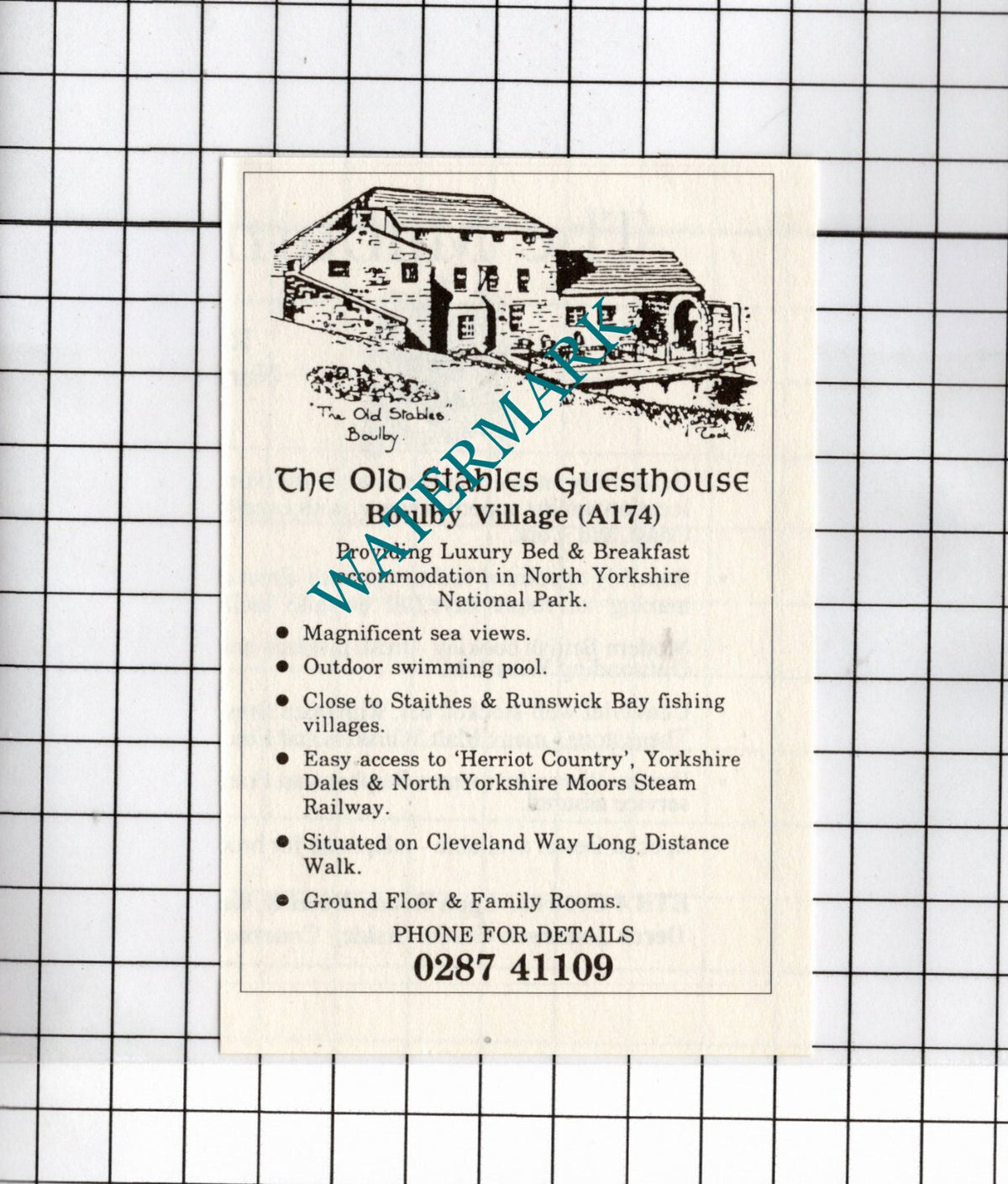 The Old Stables Guesthouse Boulby Village North Yorkshire - 1990 Small Advert