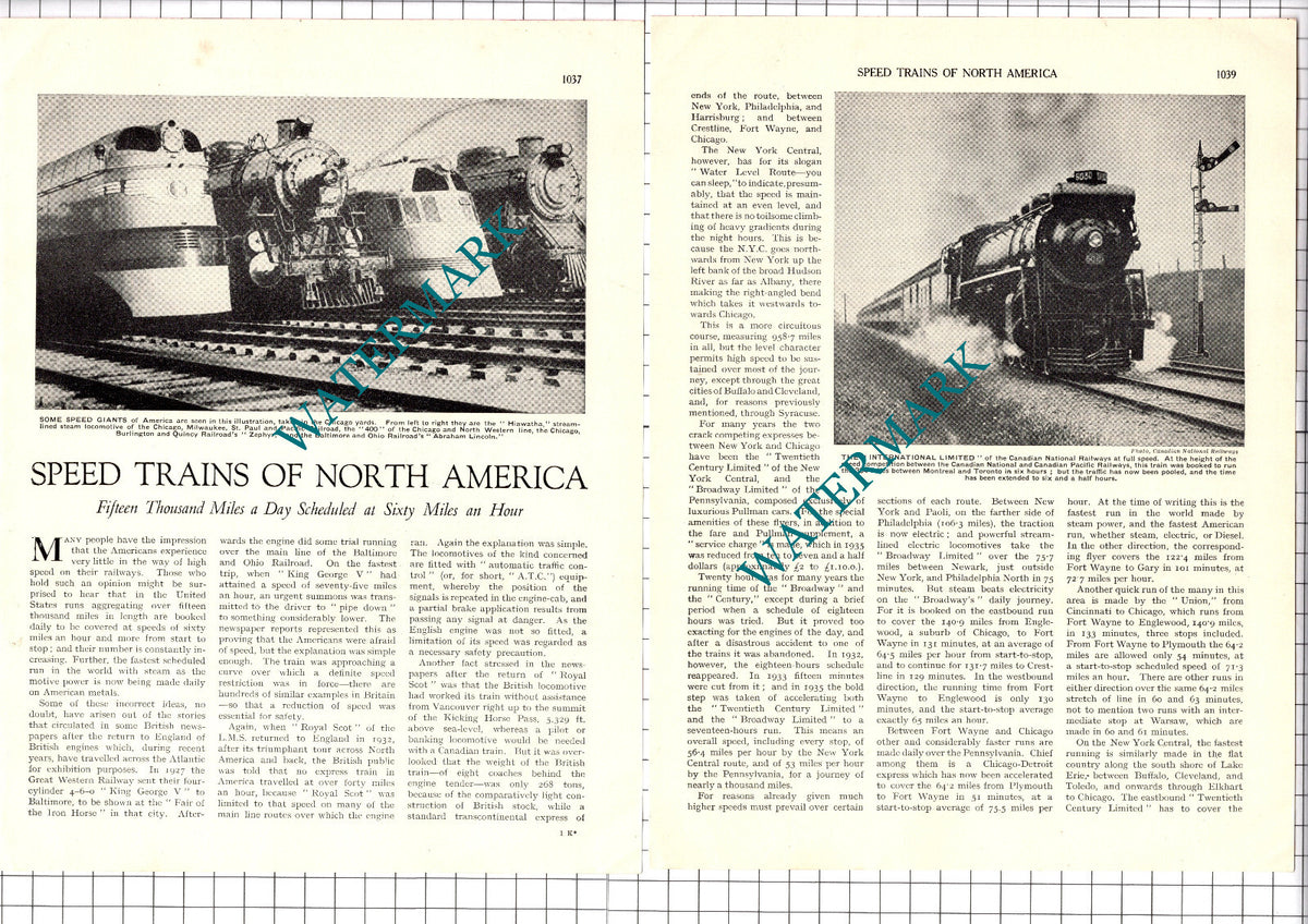 Speed Trains Of North America  Pennsylvania Railroad   - 1930's Article / Print