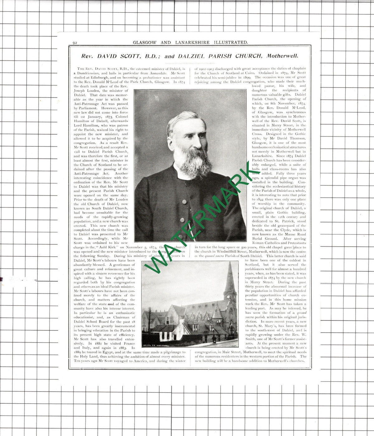 Rev David Scott Dalziel Church Motherwell Provost Findlay Scotland  1904 Article