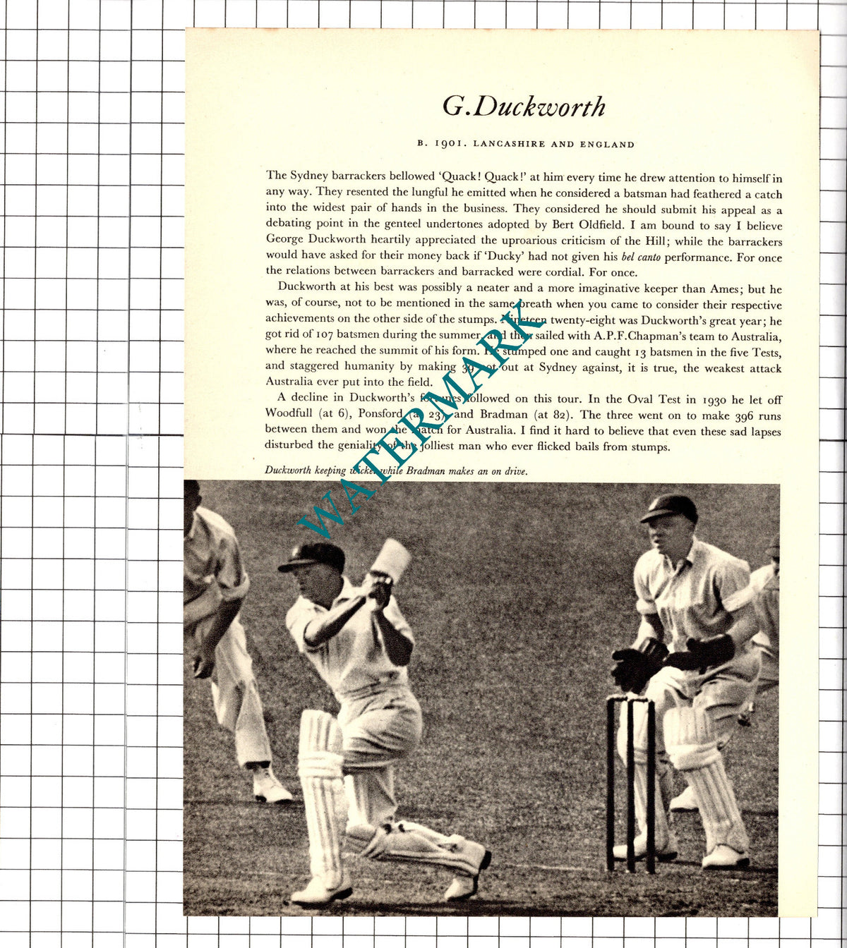 GTS Stevens Cricketer / G Duckworth Cricket - 1952 Book Print