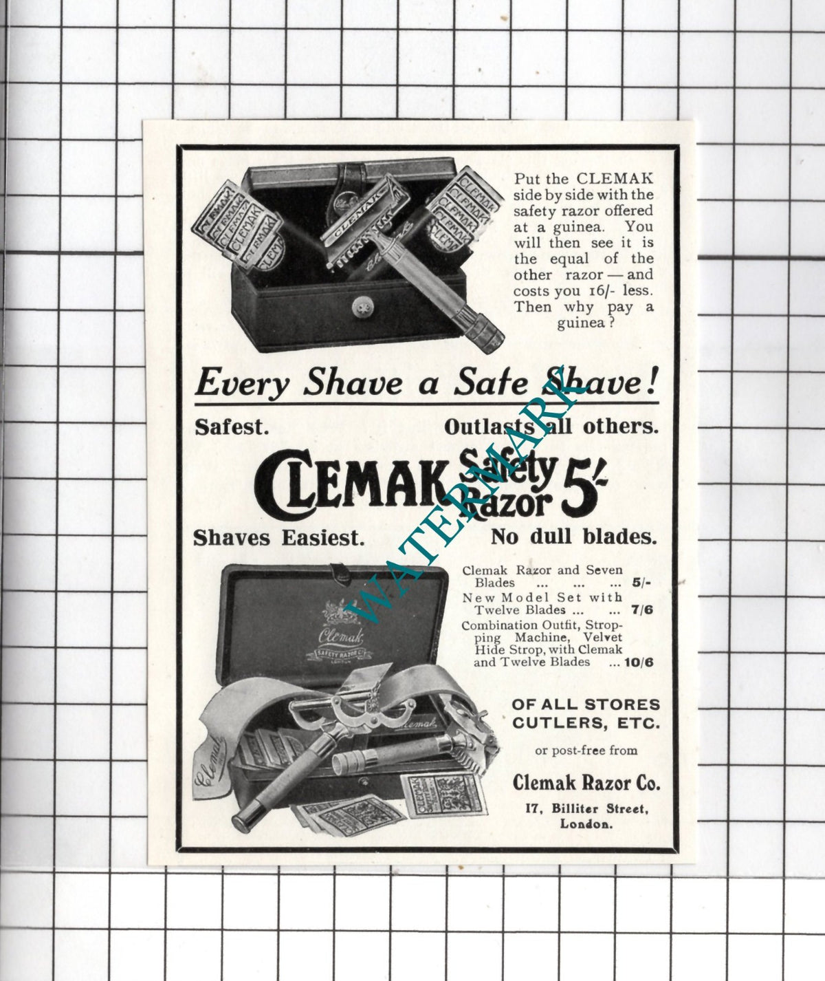 Clemak Razor Co London - c.1913 SMALL Advert