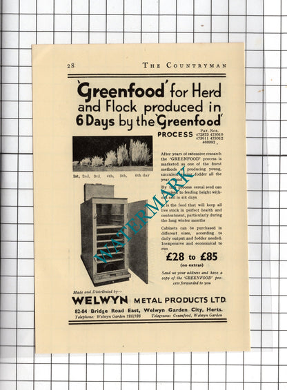 Welwyn Metal Products Ltd  Greenfood / The Ruberoid Co Ltd London - 1938 Advert