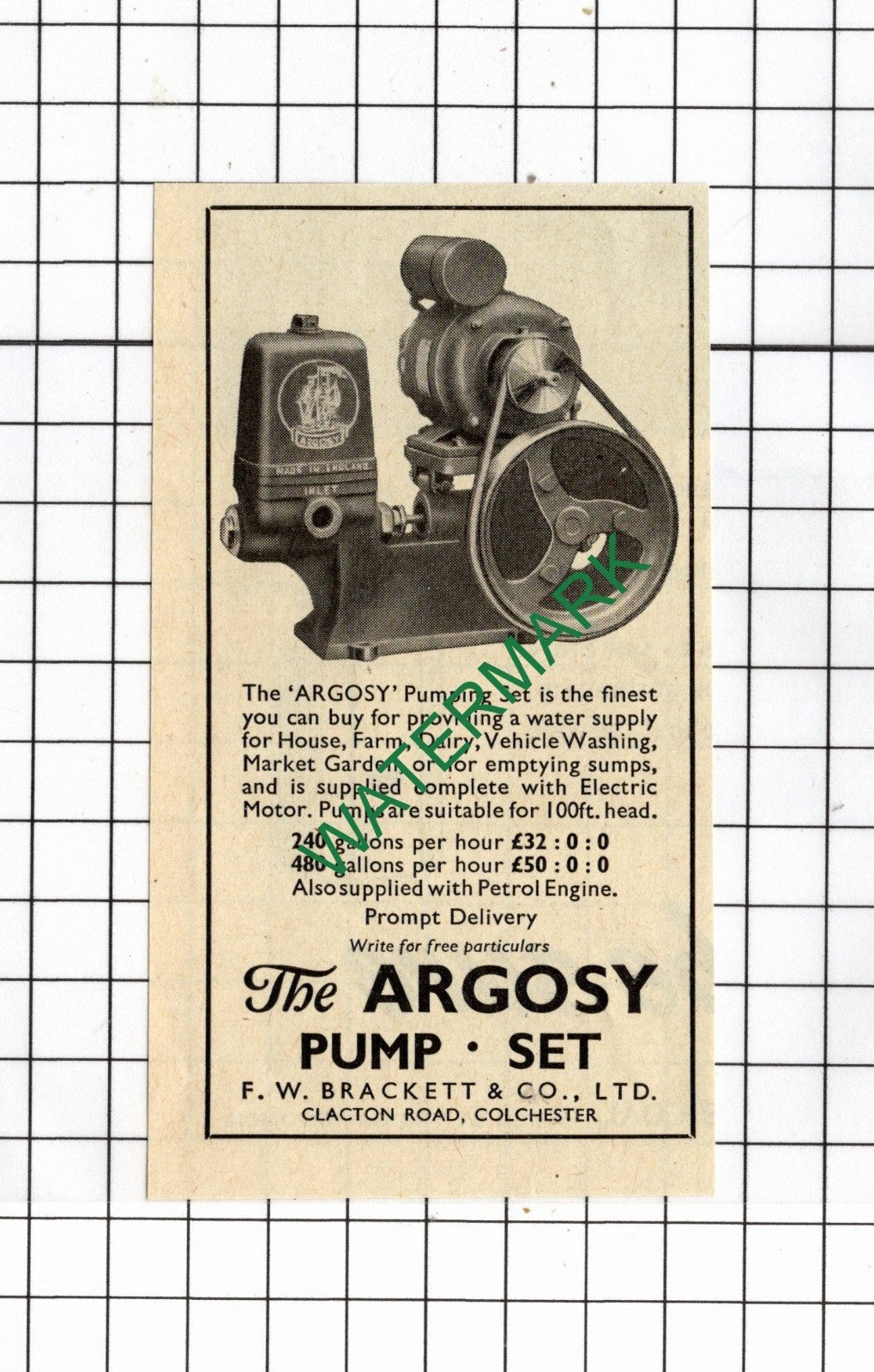 F W Brackett & Co Ltd Colchester Essex Argosy - 1955 Small Advert
