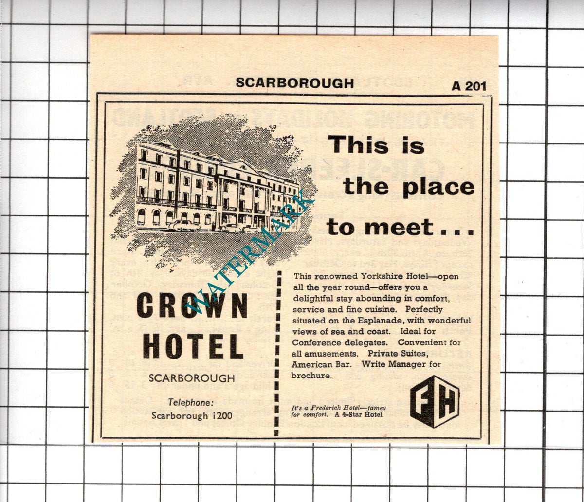 Crown Hotel Scarborough Small Advert - 1958 Cutting