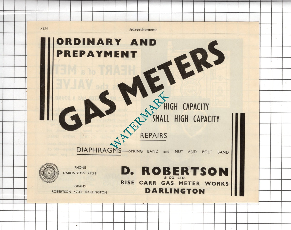 Vanda Meters Ltd Nelson Lancs / D Robertson & Co Darlington Gas - 1951 Advert
