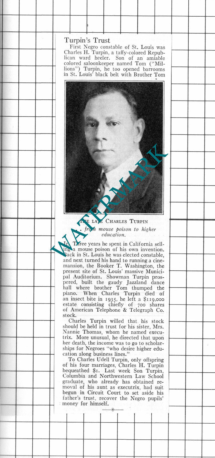 Charles H Turpin St Louis USA Constable Mrs Nannie Thomas - 1937 Clipping