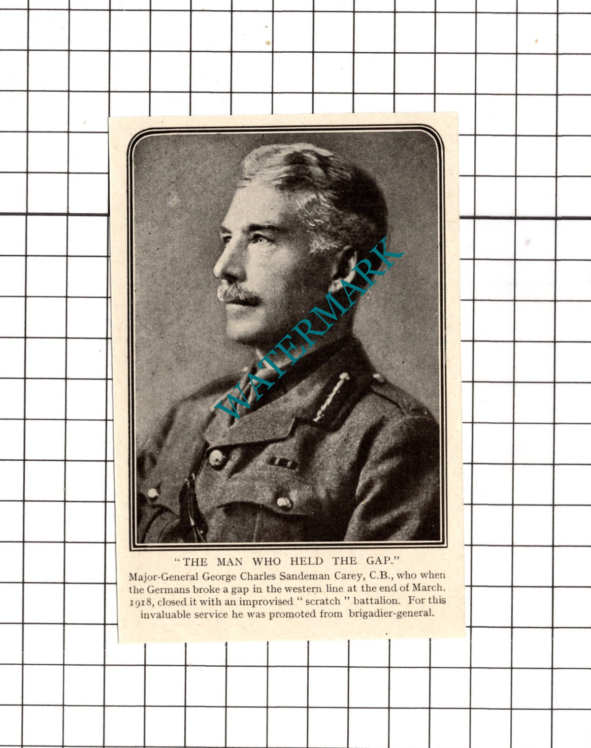 Major General George Charles Sandeman Carey Great War WW1  -c.1918 Small Cutting