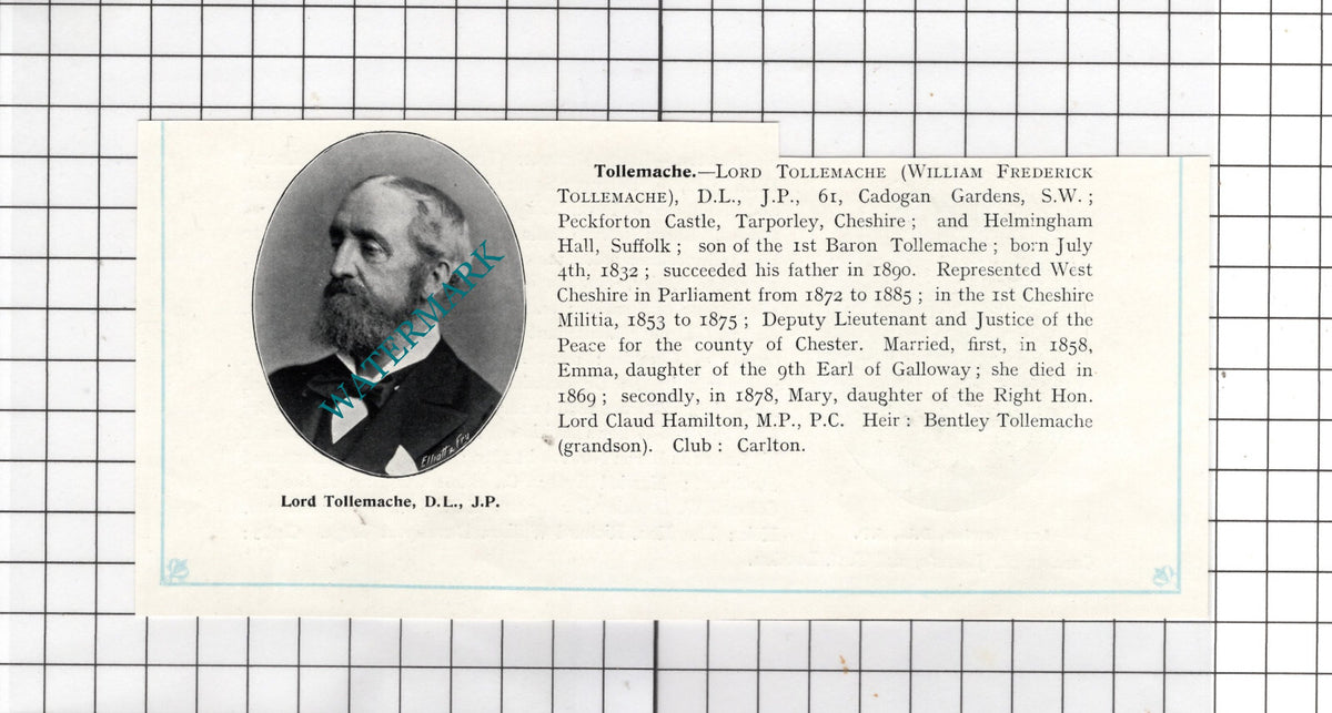Lord Newton Thomas Wodehouse Legh / William Frederick Tollemache  c.1910 Cutting