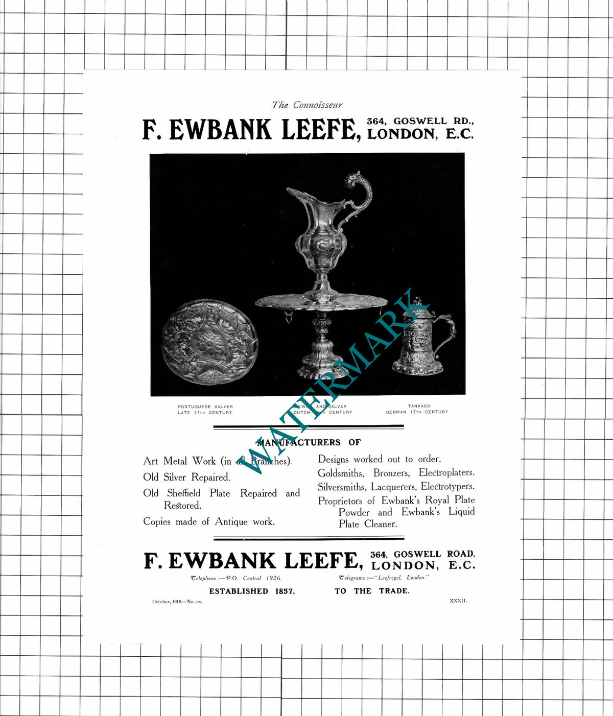 F Ewbank Leefe Goswell Road London- 1910 Advert