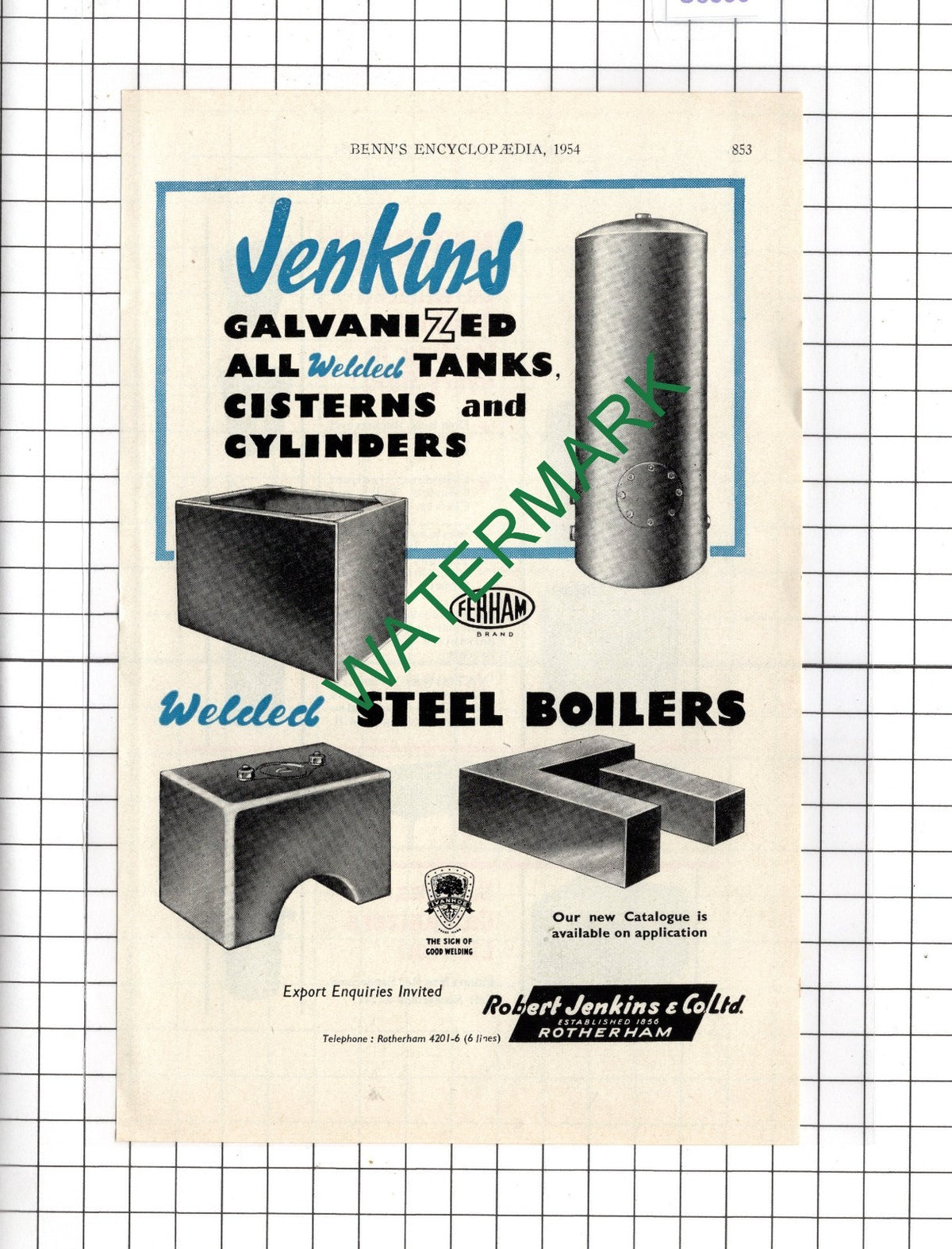 Robert Jenkins & Co Rotherham / National Galvanizers Ltd Sunderland -1954 Advert