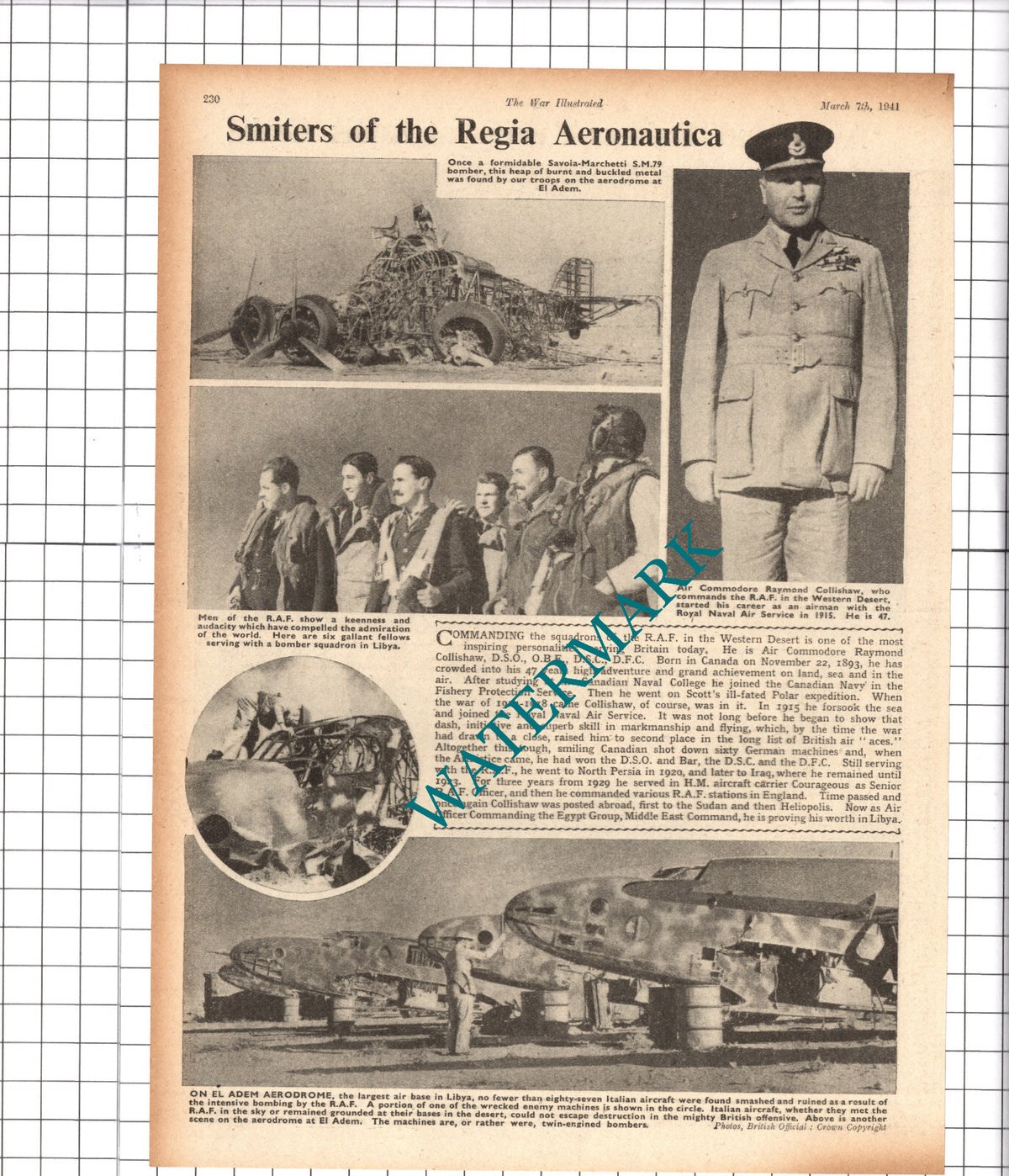 Air Commodore Raymond Collishaw RAF  WW2  World War Two - 1941 Cutting / Print