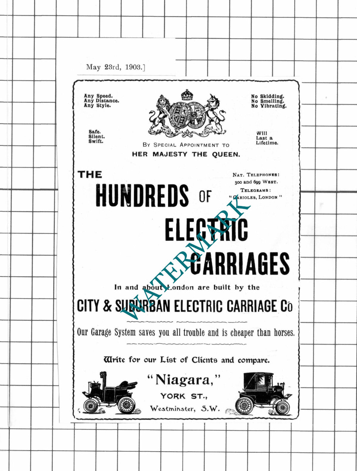 City & Suburban Electric Carriage Co Small ADVERT - 1903 Clipping