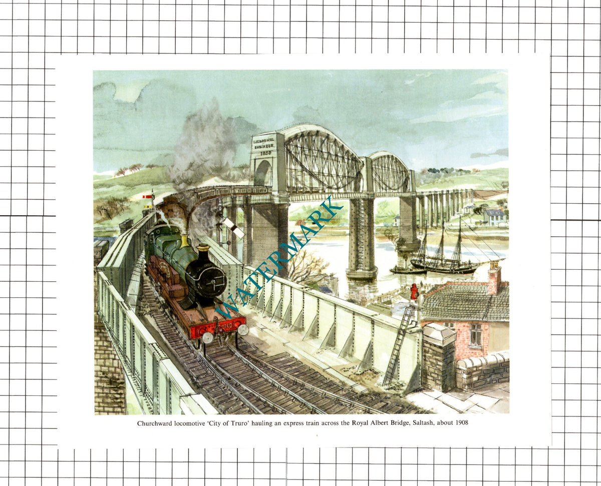 CITY OF TRURO Railway Engine Royal Albert Bridge SALTASH - 1965  Print