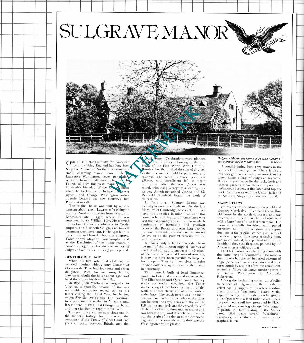 Sulgrave Manor Northamptonshire Lawrence Washington  - 1976 Article / Print