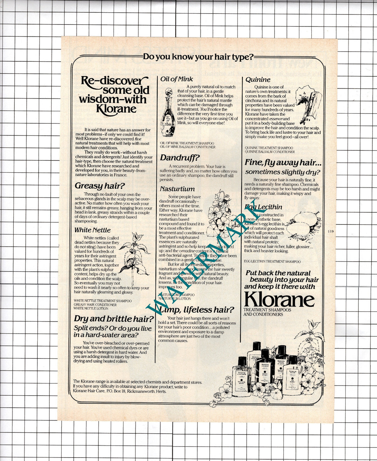 Klorane Hair Care VINTAGE ADVERT - 1980