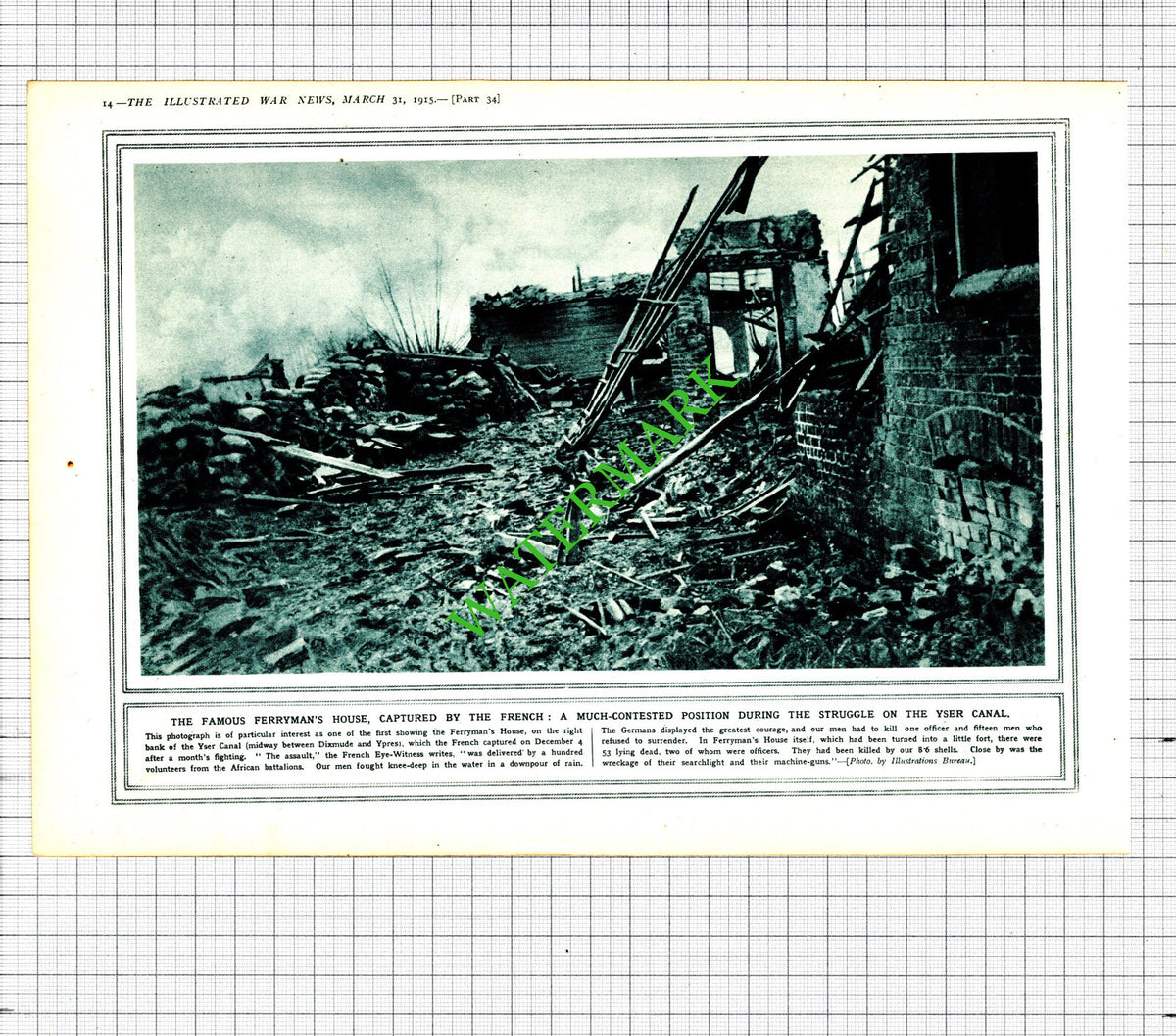 Ferryman's house Yser Canal Great War WW1 - 1915 Cutting / Print