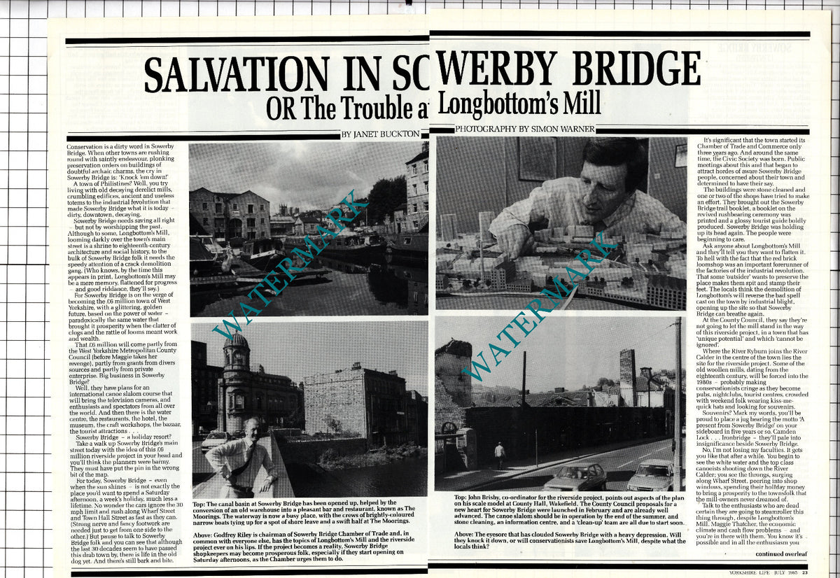 Sowerby Bridge Yorkshire Longbottom's Mill Stringfellow  Vic Gale  -1985 Article