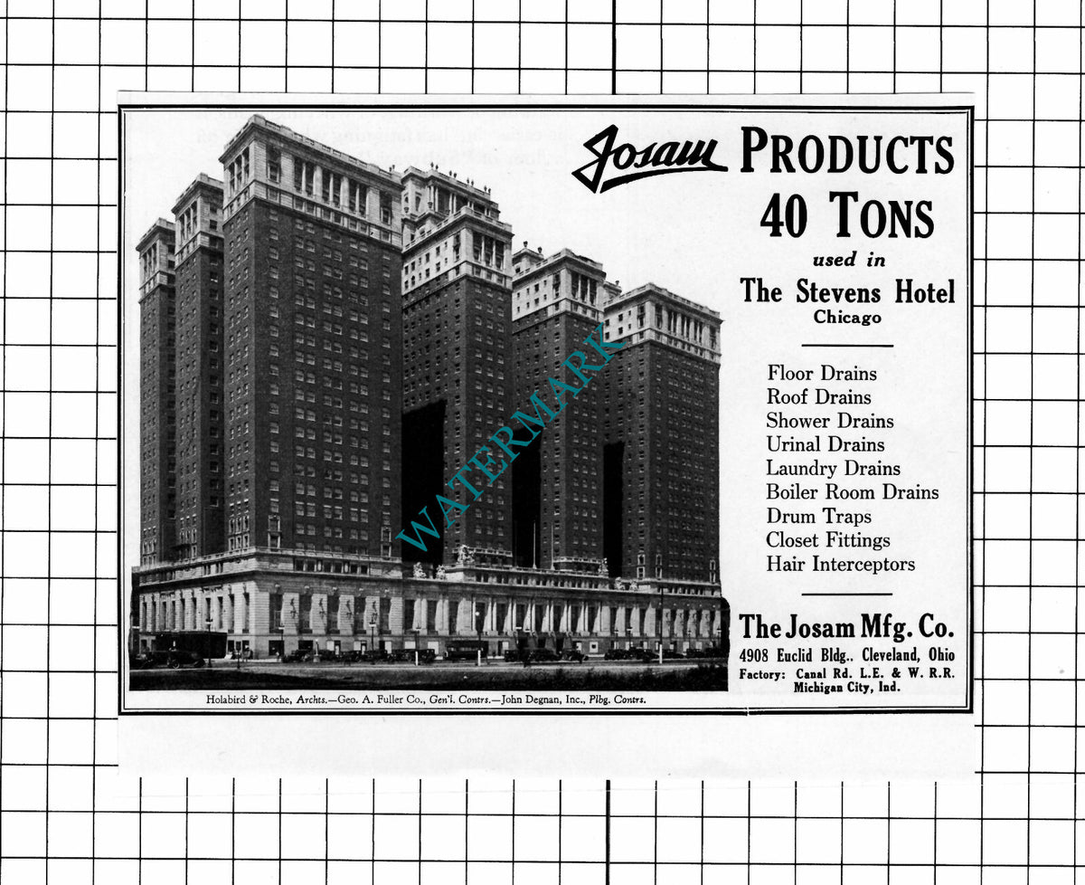 The Stevens Hotel Chicago Josam Cleveland Ohio Advert - 1927 Clipping / Print