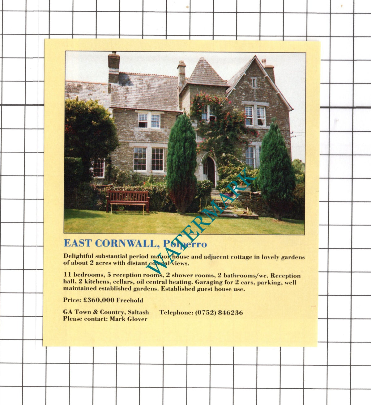 Polperro Cornwall Manor House Sale Advert - 1991 Clipping / Print