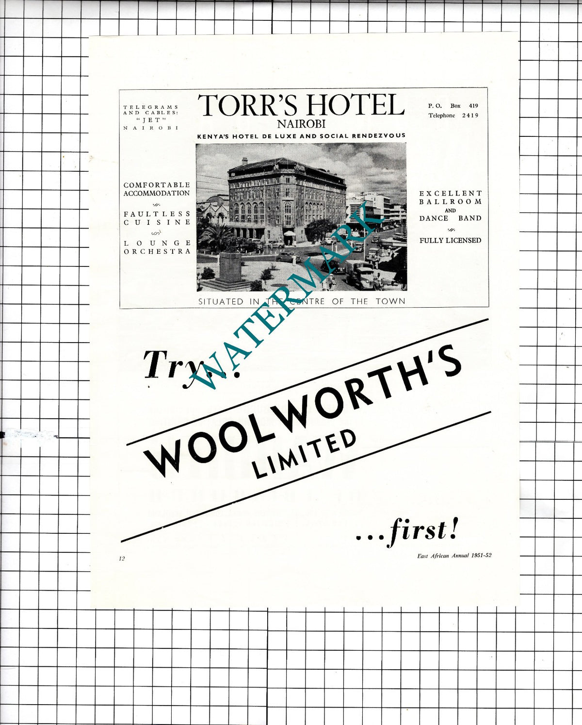 Dunvegan Castle Waddies Waddie & Co Edinburgh Torr's Hotel Nairobi -1951 Advert
